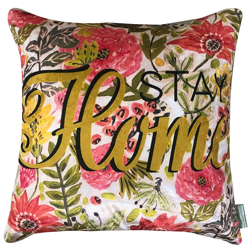 Happy Stay Home Designer Velvet Cushion Cover