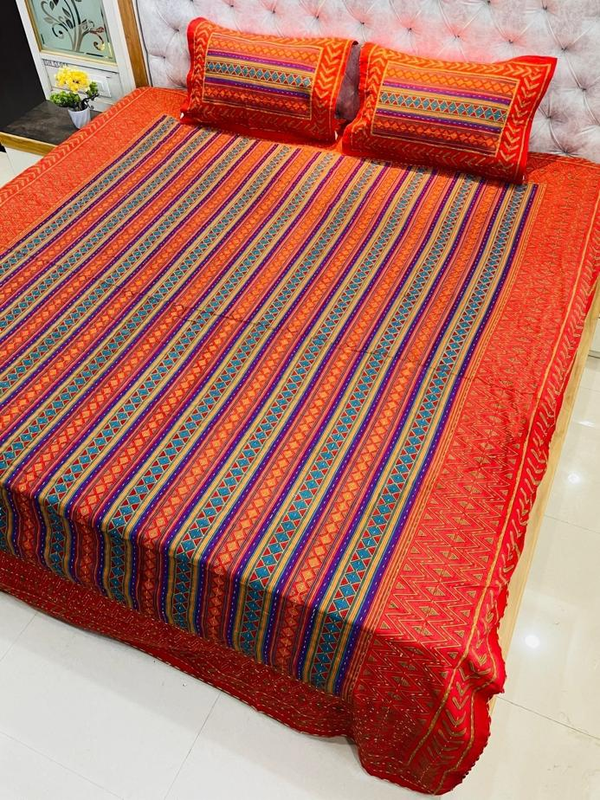 Bedsheets King Size with Pillow Covers (Kantha 013